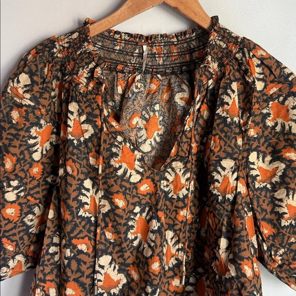 Free People Willow Print Puff Sleeve Blouse Small